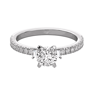 Bague de fiançailles en diamant rond et baguette sertie pour elle - Product Image 3