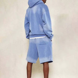 <b>Men's</b> Hoodie and <b>Shorts</b> Set Streetwear acid washed Hoodies <b>Shorts</b> <b>Men</b> <b>Long</b> Sleeve Two Piece Tracksuits OEM Cotton Breathable - Product Image 3