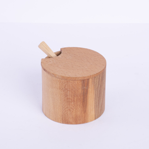 8cm Beech Wood <b>Spice</b> <b>Jar</b> with Mini Spoon - Natural Solid Wooden Seasoning Pot & Salt Cellar - Eco-Friendly Kitchen Storage <b>Jar</b> - Product Image 3