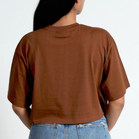 Haut court de yoga à manches courtes en coton 100 % écologique à carreaux d'été pour femme, coupe ample et oversize, avec logo personnalisé imprimé