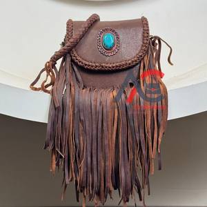 Nouveau haute qualité 2025 tendance Turquoise pierre en cuir véritable frange sac à bandoulière Western bohème peau de vache sacs à main pour femmes - Product Image 1