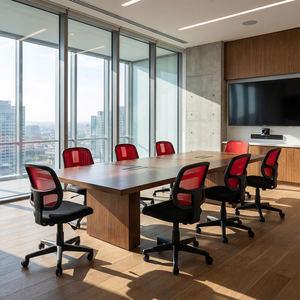 Seattle Modern Swivel Chair Adjustable Height and Headrest Wood PP Foam Material <b>Black</b>/Red for Home Office Use - Product Image 3