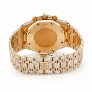 PJ Mens Moissanite Business Watch Yellow Gold Chronograph Full Diamond Pave Setting Glass Iced Luxury Sport Integrated Stainless - Product Image 4