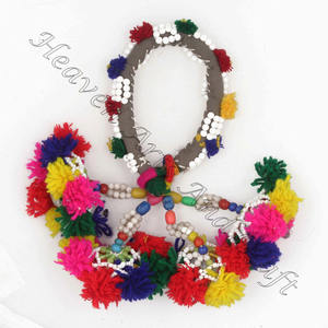 Rare Beaded Pom Tassels-Bolso Borlas Pulseras gitanas antiguas auténtica BANJARA tribal brazo pulsera tobillera borla vientre - Product Image 1