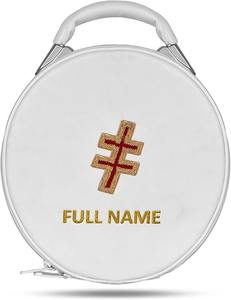 กล่องใส่หมวกทรงคราวน์ของอัศวินเทมพลาร์ - หนังเทียมสีขาว พร้อมงานปักด้วยไหมทอง - Product Image 2