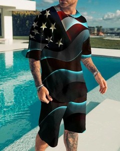 Camisetas Vintage, conjuntos de 2 uds., sudadera con estampado de plantas abstractas en 3D, chándales informales para hombre, conjunto de manga corta con cuello redondo, trajes para hombre, ropa - Product Image 3