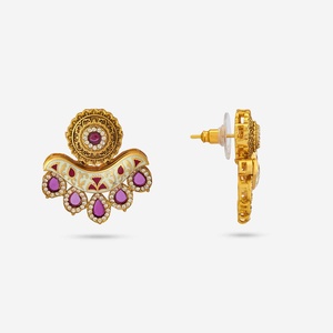 Antique-Style Religious <b>Stud</b> 184949 Featuring Floral Pattern Bezel Setting Zircon Brass Pearl <b>Turquoise</b> for Wedding Party - Product Image 4