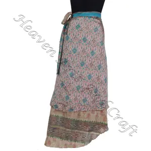 Indian Vintage Silky Multi Wear Silk Skirts Women Wear Vintage Silk Sari Long Length Wrap Around Skirt 2 Layer Reversible saree