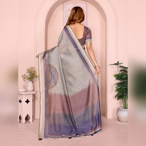 Sari noir en chanderi pour femmes, pour mariage et fêtes, design ethnique traditionnel fusionné avec un chemisier, best-seller pour les occasions spéciales - Product Image 2
