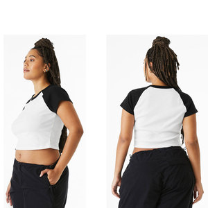 เสื้อยืดคอกลมผู้หญิง PMTS-1201 ทรงเข้ารูป ลายปัก 3 มิติ ผ้าบาติก สั่งทำพิเศษ สไตล์ Y2K สีตัดกัน แขนเสื้อแบบแร็กแลน เสื้อยืดทรงเบบี้ - Product Image 1