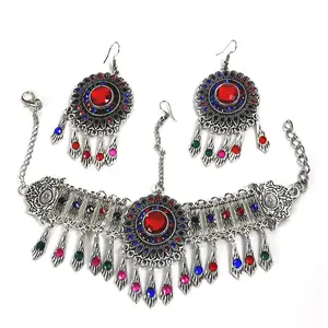 Harga Rendah kualitas tinggi set perhiasan Afghan untuk wanita Afghan perhiasan Choker dan Anting Set dijual