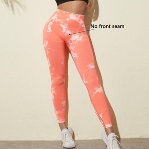 Tie-Dye Print taille haute Leggings de yoga pour femmes respirant évacuant l'humidité couleurs personnalisées sans couture serré hanche ascenseur - Product Image 6