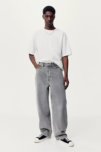 กางเกงยีนส์เดนิมสีเทาทรงหลวม คุณภาพพรีเมียม ขากระบอกทรงมน ปลายขาจั๊มพ์ - Product Image 6