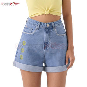 Short en jean pour femme avec ourlet brut et taille haute Streetwear d'été à la mode Short en jean taille haute élégant pour femme - Product Image 1