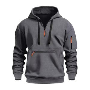 <b>Men's</b> Waterproof Zipper Pocket Hoodie Autumn/Winter Casual Sportswear Windproof <b>Half</b> Quarter <b>Zip</b> Sweatshirts OEM Supplier - Product Image 2