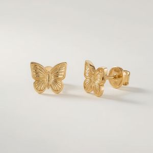Pendientes de Botón de Mariposa de Oro Sólido de 9K y Platino, Modernos, Ligeros, para Uso Diario, Joyería Fina Minimalista, Personalizables OEM/ODM - Product Image 1