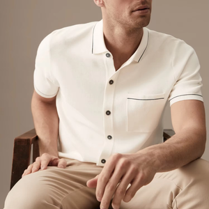 Suéter Personalizado de Manga Corta para Hombre, Estilo Polo de Punto con Botones y Bolsillo, Modelo Verano - Product Image 4