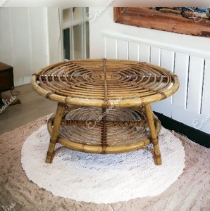 Moderno al aire libre Natural nuevo modelo ovalado redondo 2 Tyer mesa auxiliar Natural mimbre mesa de mimbre para sala de estar Mesa hecha a mano - Product Image 6