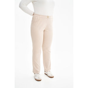 กางเกงลำลองผ้าลูกฟูกเอวสูงสีเบจยาวถึงเข่า - Product Image 4