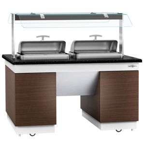 Mostrador Buffet con Baño María Calefactado DUBLIN - 1600 mm - con 2 Recipientes para Calentar Alimentos - con Ruedas - Marrón - Product Image 5