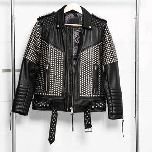 Black Gothic Style <b>Studded</b> Leather Jacket <b>for</b> <b>Men</b> Warm Punk Rock Leather Jacket <b>for</b> Bikers Racers - Product Image 2