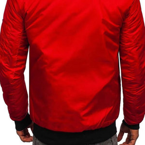 Blouson Bomber Homme Décontracté Coupe Slim Rouge Uni Coupe-Vent Style Aviateur Veste Universitaire Personnalisable Logo Mode Streetwear Vente en Gros - Product Image 4