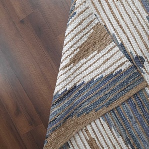 Contemporary Bespoken 100% Jute Cotton Floor Door <b>Mat</b> Set Yellow & White Brown High Selling Handmade Area Rugs for Living Room - Product Image 1