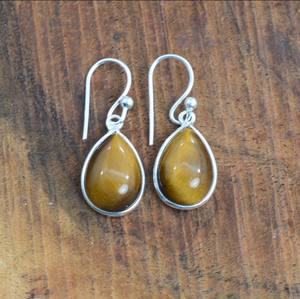 925 Sterling Silver Bohemian Earring Natural Tiger's Eye Gemstone Peaceful Pattern Bezel Setting for Wedding Anniversary <b>Gift</b> - Product Image 2