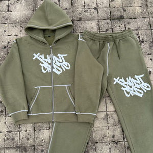 Chándal a rayas con logotipo personalizado para hombre, conjunto de pantalones de chándal con capucha y cremallera con diseño bordado, ropa deportiva informal de invierno - Product Image 4