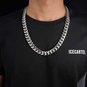 สร้อยคิวบาลิงค์สีเงินขนาด 14 มม. ทำจากโลหะผสมสังกะสี ดีไซน์เรขาคณิตทันสมัยประดับเพชรและมุก เหมาะสำหรับเป็นของขวัญในงานปาร์ตี้หรือวันครบรอบ - Product Image 2