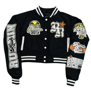 Blouson universitaire personnalisé pour femme, chaud et hivernal, avec broderies et manches en laine, style baseball bomber streetwear, vente en gros - Product Image 1