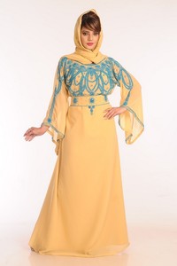 ผ้าจอร์เจียสีเบจปักลายเย็บแบบอิสลามคาฟตัน - Product Image 2