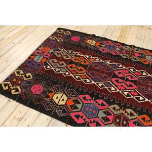 Alfombra Turca Vintage de 5.3x9.6 pies (161x292 cm), Alfombra Sólida Roja y Azul - Product Image 4