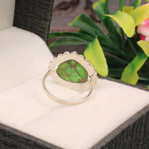 Romántico Mohave cobre turquesa piedra preciosa 13x13mm 3,51G 92,5 anillo de plata esterlina chapado en rodio bisel ajuste joyería fina - Product Image 4