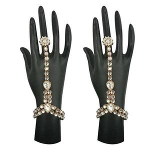 Kriaa White Kundan Austrian Stone <b>Body</b> Chain Hand Harness 1502444 Elegant <b>Fine</b> <b>Jewelry</b> - Product Image 1