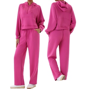 Offre Spéciale survêtements pour femmesDeux pièces à manches longues et pantalon poche à capuche veste jambe large pantalon évasé femmes survêtement ensemble - Product Image 1