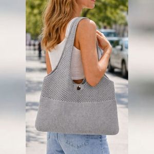 Boho Chic Women's Acrylic Knitted Cotton Shoulder Tote Bag Casual Handmade Crochet <b>Summer</b> Beach Large Capacity Stylish <b>Handbag</b> - Product Image 1