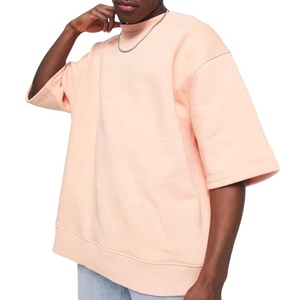 Alta calidad 100% algodón hombres francés Terry camiseta venta al por mayor personalizable acanalado cuello redondo manga corta 260 gramos sudadera - Product Image 5