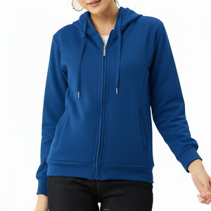 Sweat-shirts à capuche pour femmes 100% coton, fermeture éclair intégrale, tendance, tenue d'hiver, logo personnalisé, couleur unie, fabriqués au Pakistan - Product Image 1