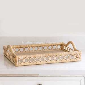 Ethically Crafted <b>Large</b> Rectangular Rattan Tray with Two Side Handles for Home Storage Serving Drinks Snacks or Decoration - Product Image 4