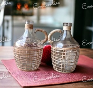 Mejor venta al por mayor estilo rural decoración del hogar soporte de ratán de mimbre y jarrón de cristal de botella grande con tejido de paja - Product Image 4