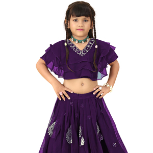 Shoryam Fashion Kids Georgette Lehenga Choli Tenue traditionnelle indienne pour filles, broderie florale, pour mariage et fête, longueur au sol, entièrement - Product Image 1