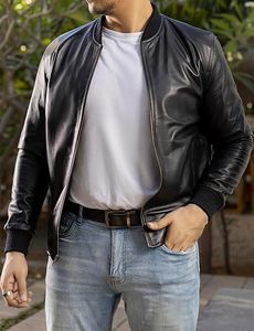 Varsity Style Leather Bomber Jacket Hombres-Moda casual Real Suede Classic MA-1 Chaqueta de cuero Hombres - Product Image 3