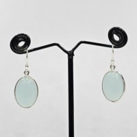 Pendientes de diseñador de moda de Plata de Ley 925, excelente calidad, Calcedonia azul, piedra preciosa, diamante, forma ovalada, regalo único de oro