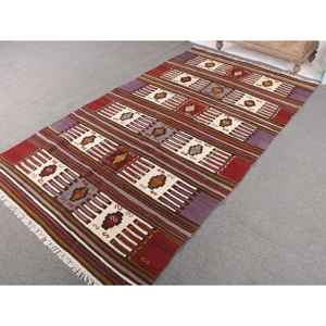 พรมคิลิมขนาด 4.8x8.5 ฟุต พรมวินเทจตุรกี พรมลายสัตว์สีแดงม่วง - Product Image 2