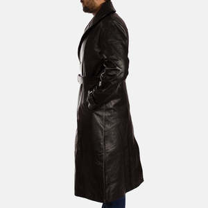 Manteau trench en cuir noir imperméable Hooligan, élégant, à double boutonnage, parka - Product Image 4