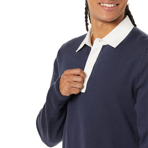 Tricoté col rabattu pull à col coton ODM approvisionnement Logo personnalisé imprimé hommes hiver tricots tendance respirant - Product Image 5