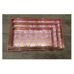 Bandeja de madera de almacenamiento de desayuno de lujo, diseño clásico impreso de esmalte alto, bandeja de madera 100% para bandeja de Picnics hecha en la India - Product Image 1