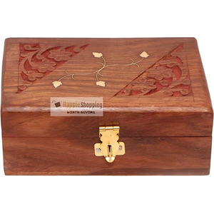 Handcrafted Classic Foldable Eco-Friendly Wooden <b>Storage</b> <b>Box</b> Brass Inlay <b>Decorative</b> Keepsake Organizer for Jewelry Cards Gifts - Product Image 1