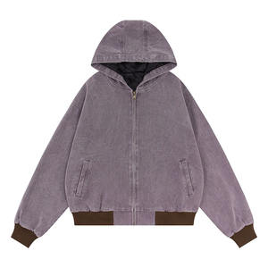 Sweat-shirt à capuche surdimensionné délavé à l'acide de haute qualité, veste à capuche zippée en denim à manches bouffantes - Product Image 2